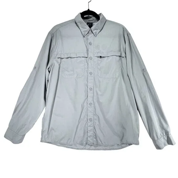White Sierra Outdoor Shirt Beige Medium Fishing Hiking Vented Rolled Sleeves - Picture 1 of 16